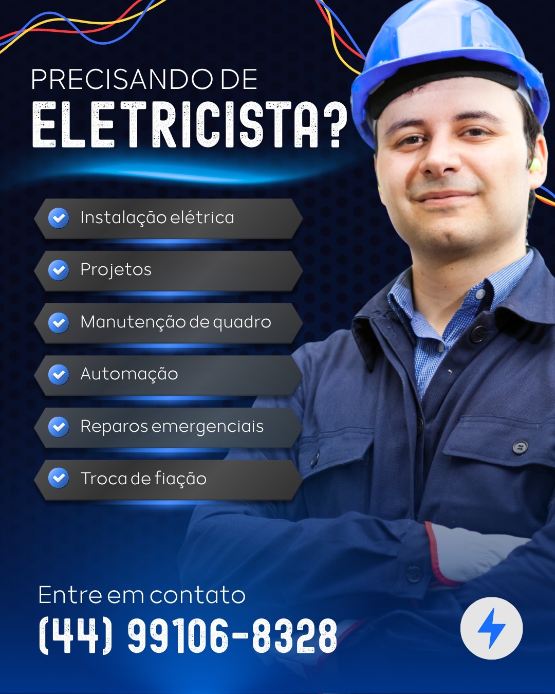 Serviços de eletricista e manutenção elétrica